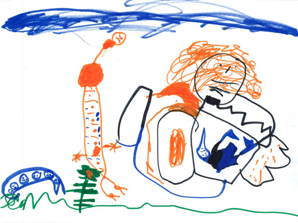 Kinderbild mit Mensch und Himmel